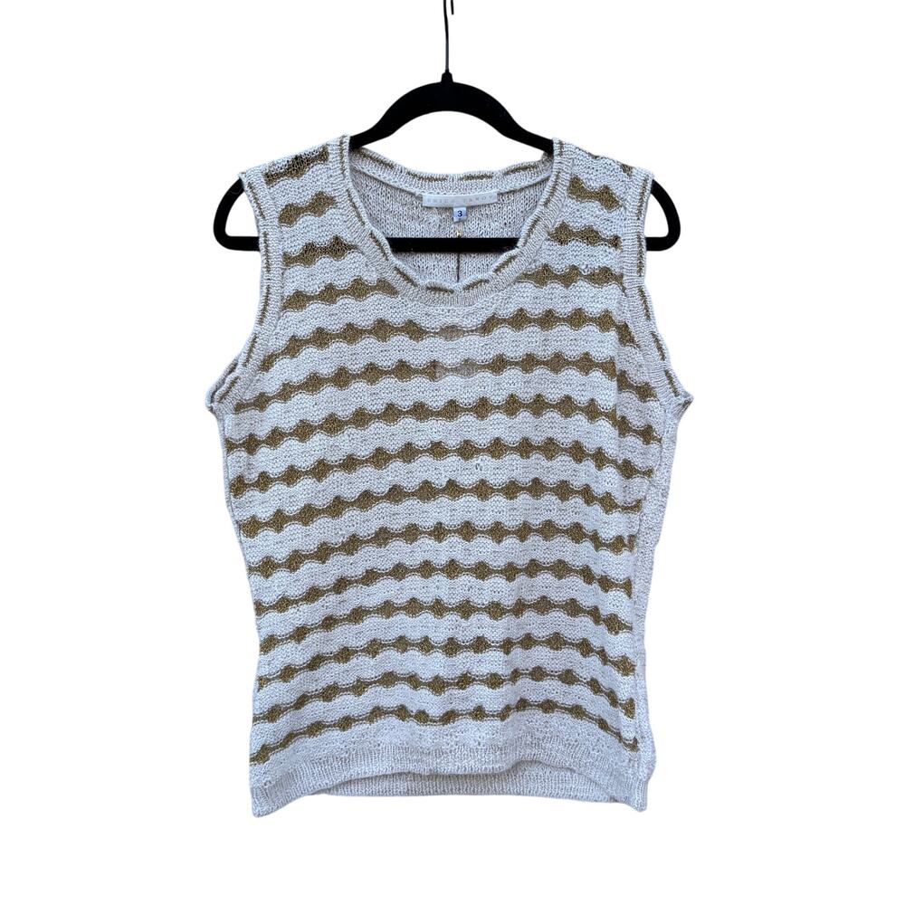 Erica Tanov Sphere Sweater Vest in Ivory and Gold 100% Alpaca Size Large NWT